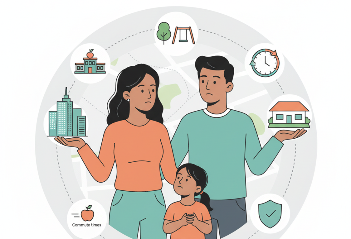 Family balancing commutes, schools, and lifestyle